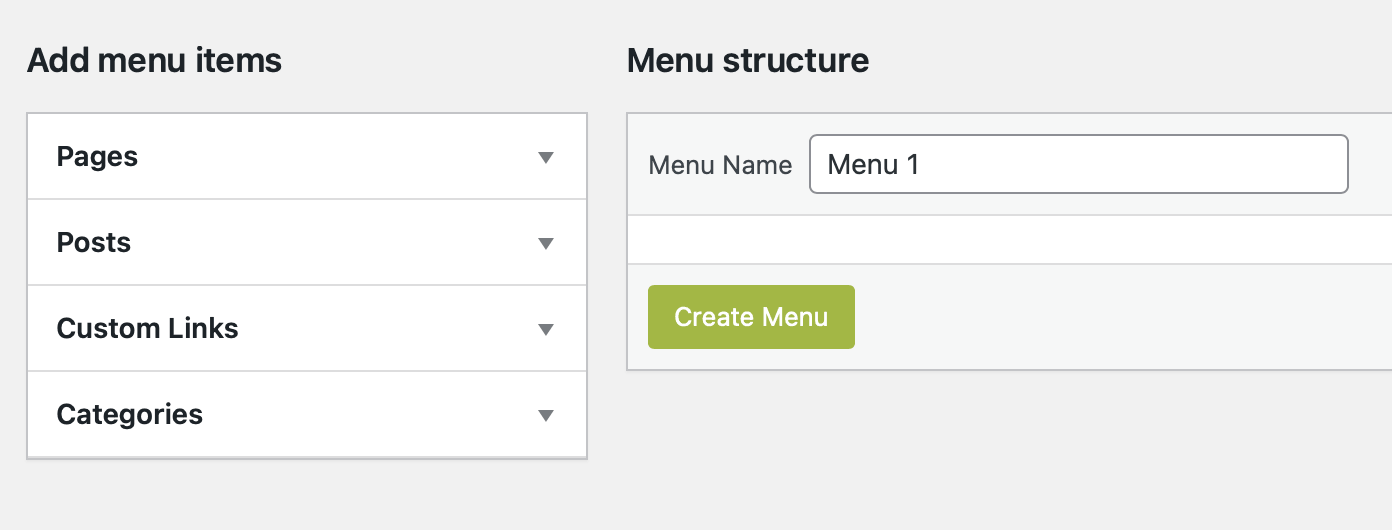 Menus A screenshot of a Wordpress menu page